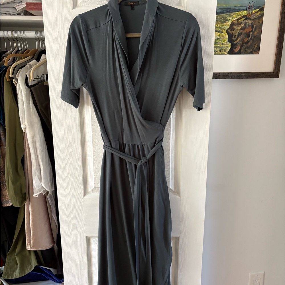 Quince Teal Midi Wrap Dress